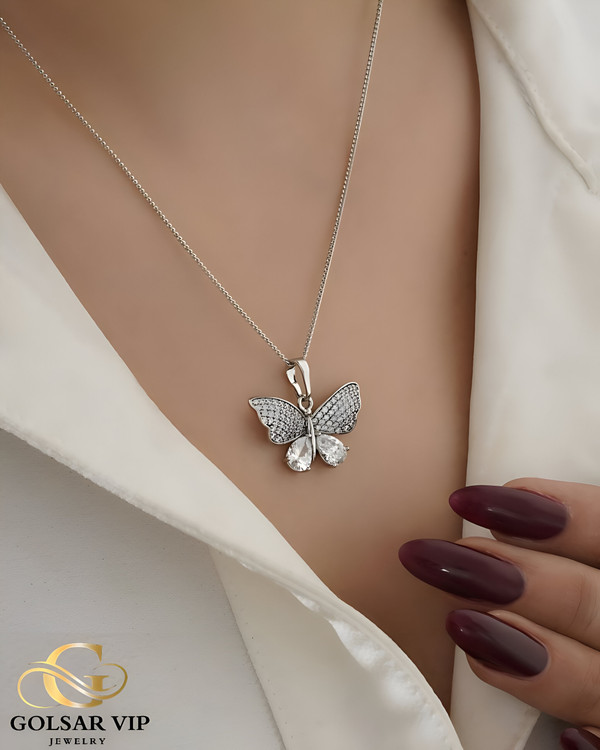 آویز نقرهای طرح پروانه نگینی ژوپینگ | XUPING