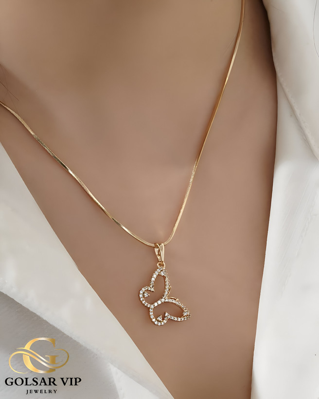 آویز طلایی طرح پروانه نگینی ژوپینگ | XUPING