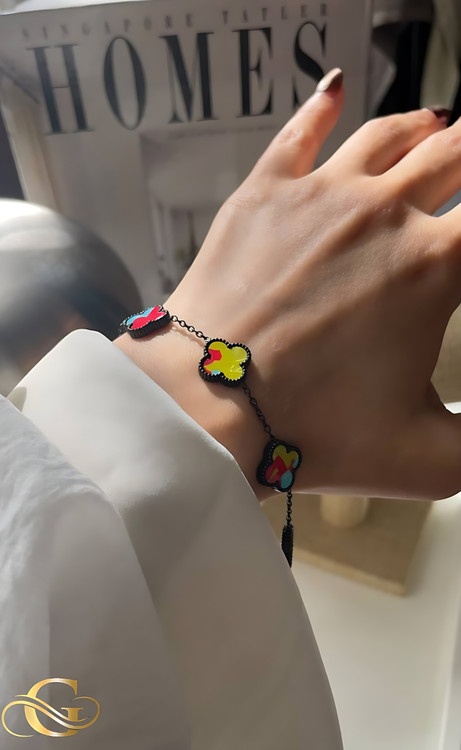 دستبند ونکلیف مشکی فانتزی رنگ ثابت و ضد حساسیت آلیاژ استیل کیفیت بالا