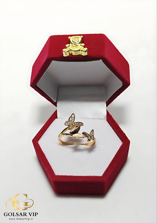 انگشتر پروانه طلایی میکرو نگین رنگ ثابت و ضد حساسیت آلیاژ استیل آبکاری طلا