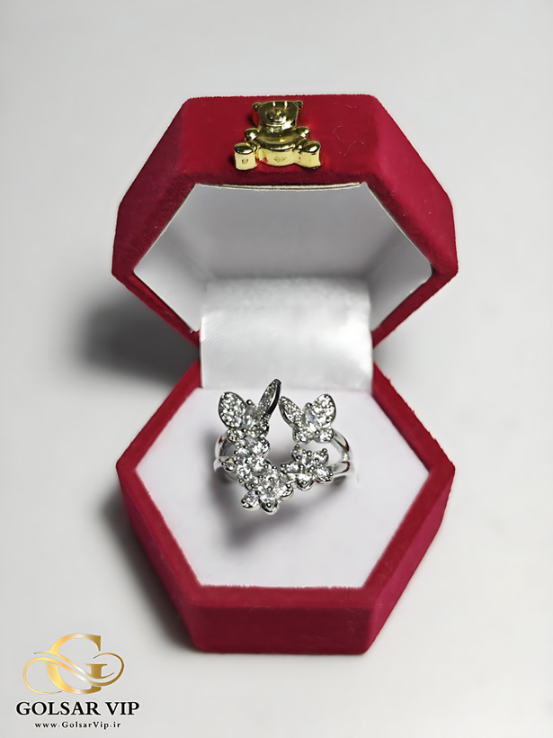 انگشتر پروانه میکرو نگین فانتزی رنگ ثابت و ضد حساسیت آلیاژ استیل