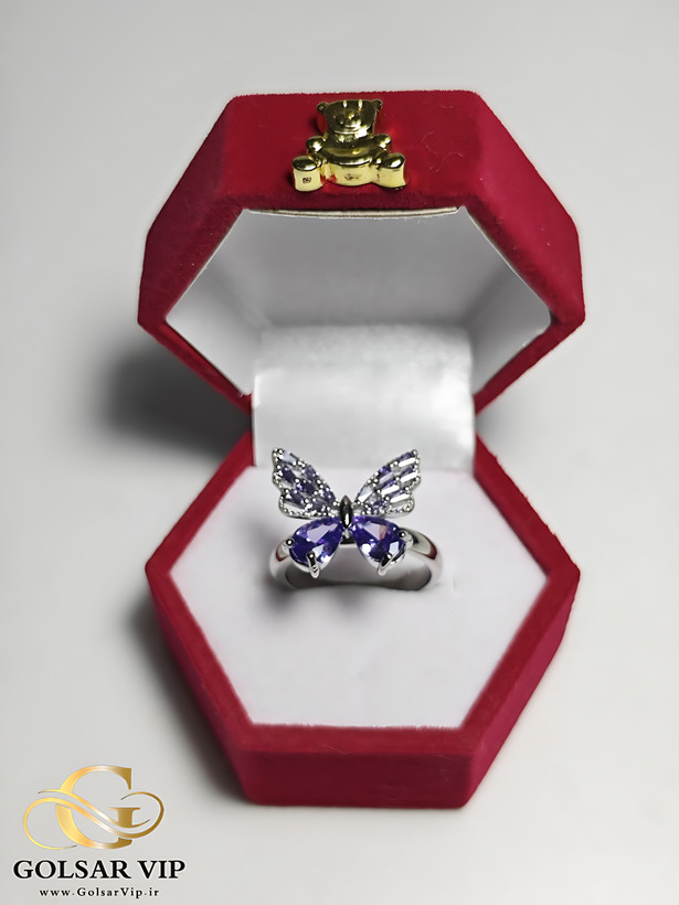 انگشتر پروانه نگین بنفش رنگ ثابت و ضد حساسیت آلیاژ استیل