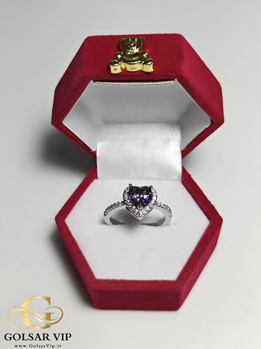 انگشتر قلب بنفش دور نگین رنگ ثابت و ضد حساسیت آلیاژ استیل