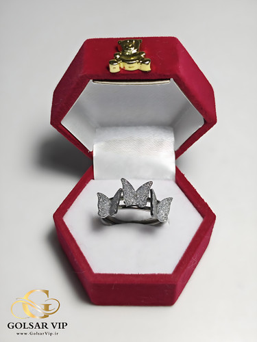 انگشتر پروانه آبرنگی نقرهای رنگ ثابت و ضد حساسیت آلیاژ استیل