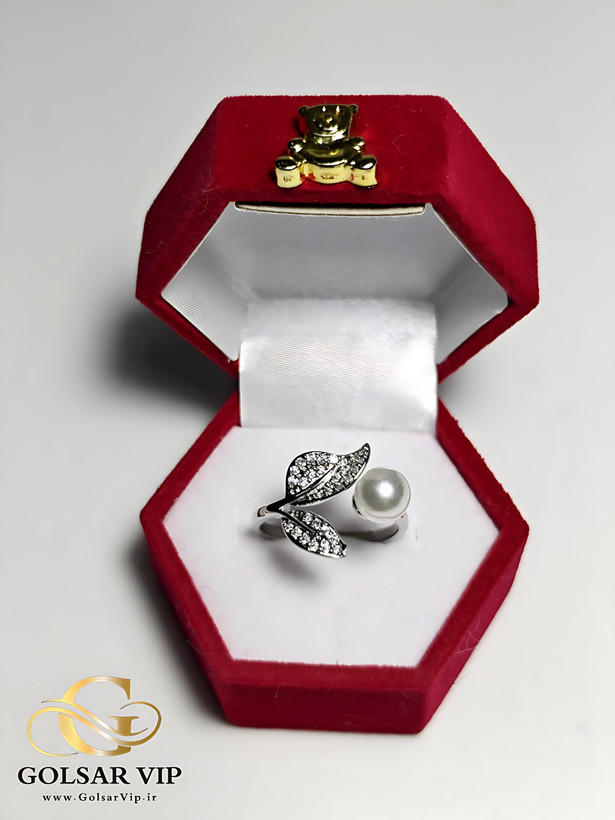 انگشتر وال میکرو نگین مروارید دار نقرهای رنگ ثابت و ضد حساسیت آلیاژ استیل