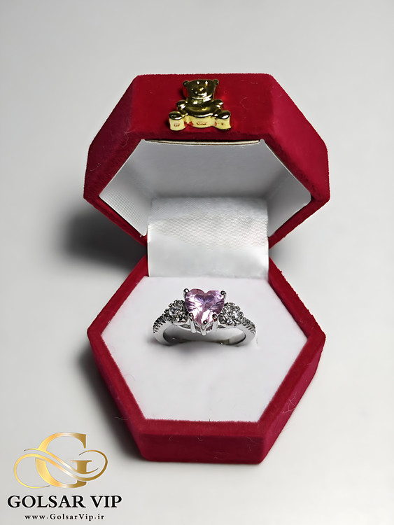انگشتر قلب صورتی نگین سواروسکی رنگ ثابت و ضد حساسیت آلیاژ استیل