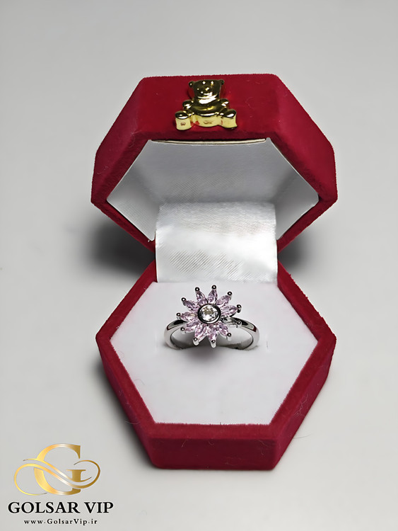 انگشتر خورشید نگین صورتی سواروسکی رنگ ثابت و ضد حساسیت آلیاژ استیل