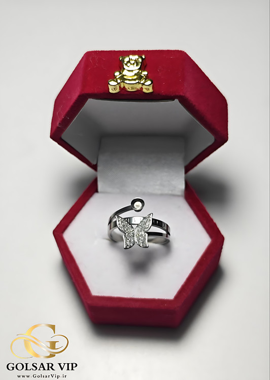 انگشتر پروانه فانتزی رنگ ثابت و ضد حساسیت آلیاژ استیل