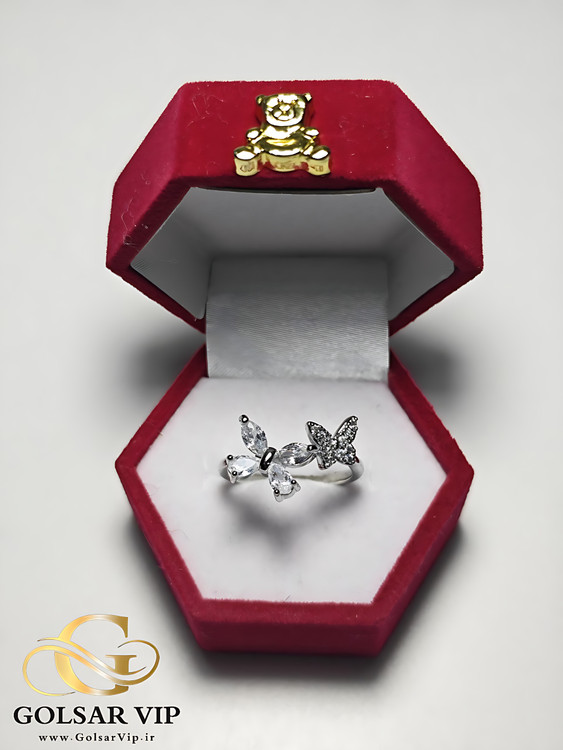 انگشتر پروانه فانتزی نگین براق رنگ ثابت و ضد حساسیت آلیاژ استیل