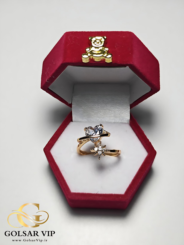انگشتر قلب طلایی نگین براق سواروسکی رنگ ثابت و ضد حساسیت آلیاژ استیل