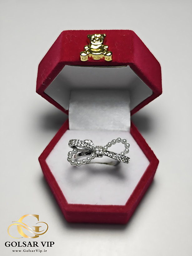 انگشتر پاپیون مرواریدی نگین میکرو رنگ ثابت و ضد حساسیت آلیاژ استیل