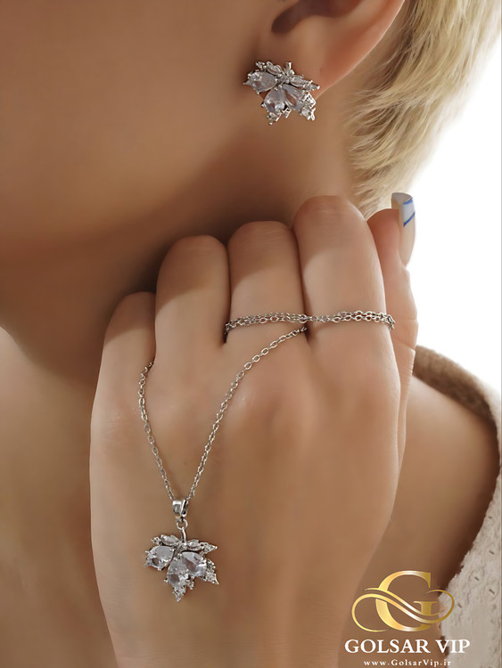 نیمست استیل نقرهای طرح برگ پاییزی رنگ ثابت و ضد حساسیت