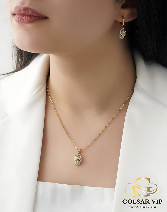 نیم ست استیل طلایی طرح اژدها رنگ ثابت و ضد حساسیت ارسال فوری