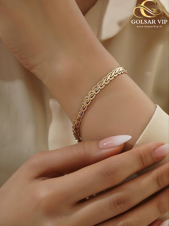 دستبند پرنیا ژوپینگ رنگ ثابت و ضد حساسیت آلیاژ استیل با آبکاری طلا کیفیت عالی