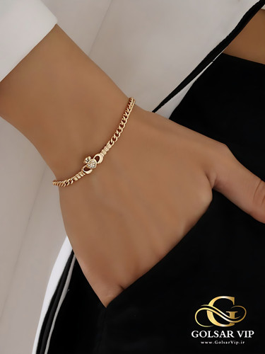 دستبند استیل طلایی طرح تاج زنجیری رنگ ثابت و ضد حساسیت