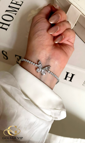 دستبند استیل تنیسی پروانه رنگ ثابت و ضد حساسیت آلیاژ استیل کیفیت بالا