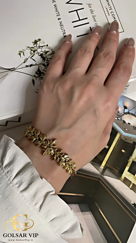 دستبند طرح طلا برگ رنگ ثابت و ضد حساسیت آلیاژ استیل با آبکاری طلا کیفیت بالا