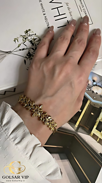 دستبند طرح طلا برگ رنگ ثابت و ضد حساسیت آلیاژ استیل با آبکاری طلا کیفیت بالا