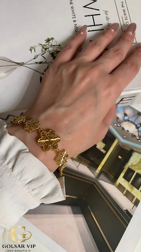 دستبند طرح طلا برگ رنگ ثابت و ضد حساسیت آلیاژ استیل با آبکاری طلا کیفیت بالا