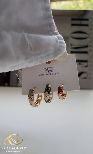 گوشواره میناکاری رنگ ثابت و ضد حساسیت آلیاژ استیل با آبکاری طلا کیفیت بالا