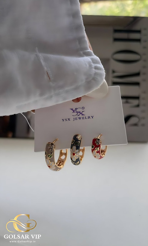 گوشواره میناکاری رنگ ثابت و ضد حساسیت آلیاژ استیل با آبکاری طلا کیفیت بالا