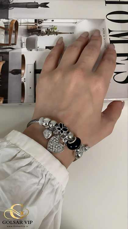 دستبند پاندورا قلب میکرو نگین رنگ ثابت و ضد حساسیت آلیاژ استیل کیفیت بالا