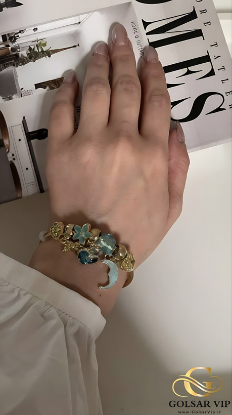 دستبند پاندورا ماه رنگ ثابت و ضد حساسیت آلیاژ استیل کیفیت بالا