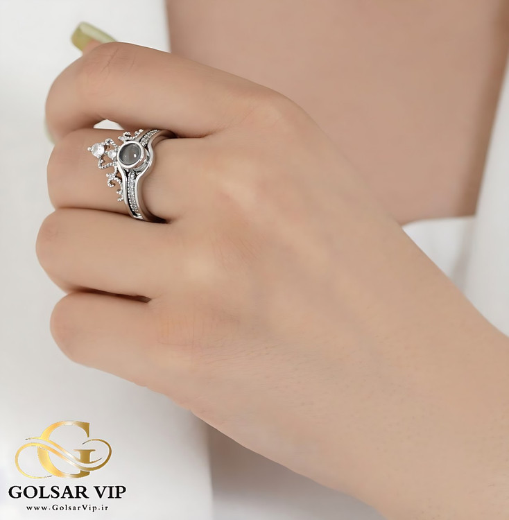 انگشتر تاج صد زبان دوست دارم رنگ ثابت و ضد حساسیت آلیاژ استیل کیفیت بالا