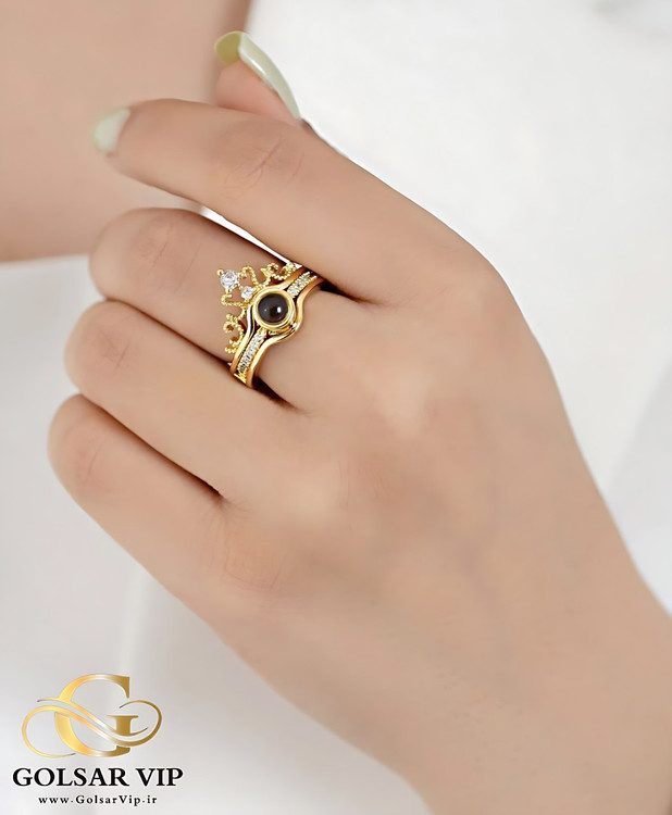 انگشتر تاج صد زبان دوست دارم رنگ ثابت و ضد حساسیت آلیاژ استیل با آبکاری طلا کیفیت بالا