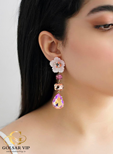 گوشواره طرح گل صورتی رنگ ثابت و ضد حساسیت آلیاژ استیل کیفیت بالا