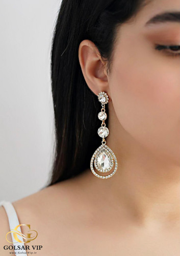 گوشواره استیل طرح فول نگین رنگ ثابت و ضد حساسیت آلیاژ استیل کیفیت بالا