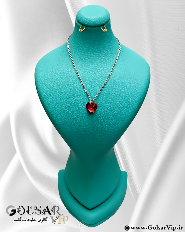 گردنبند قلب فانتزی نگین قرمز رنگ ثابت و ضد حساسیت آلیاژ استیل کیفیت بالا