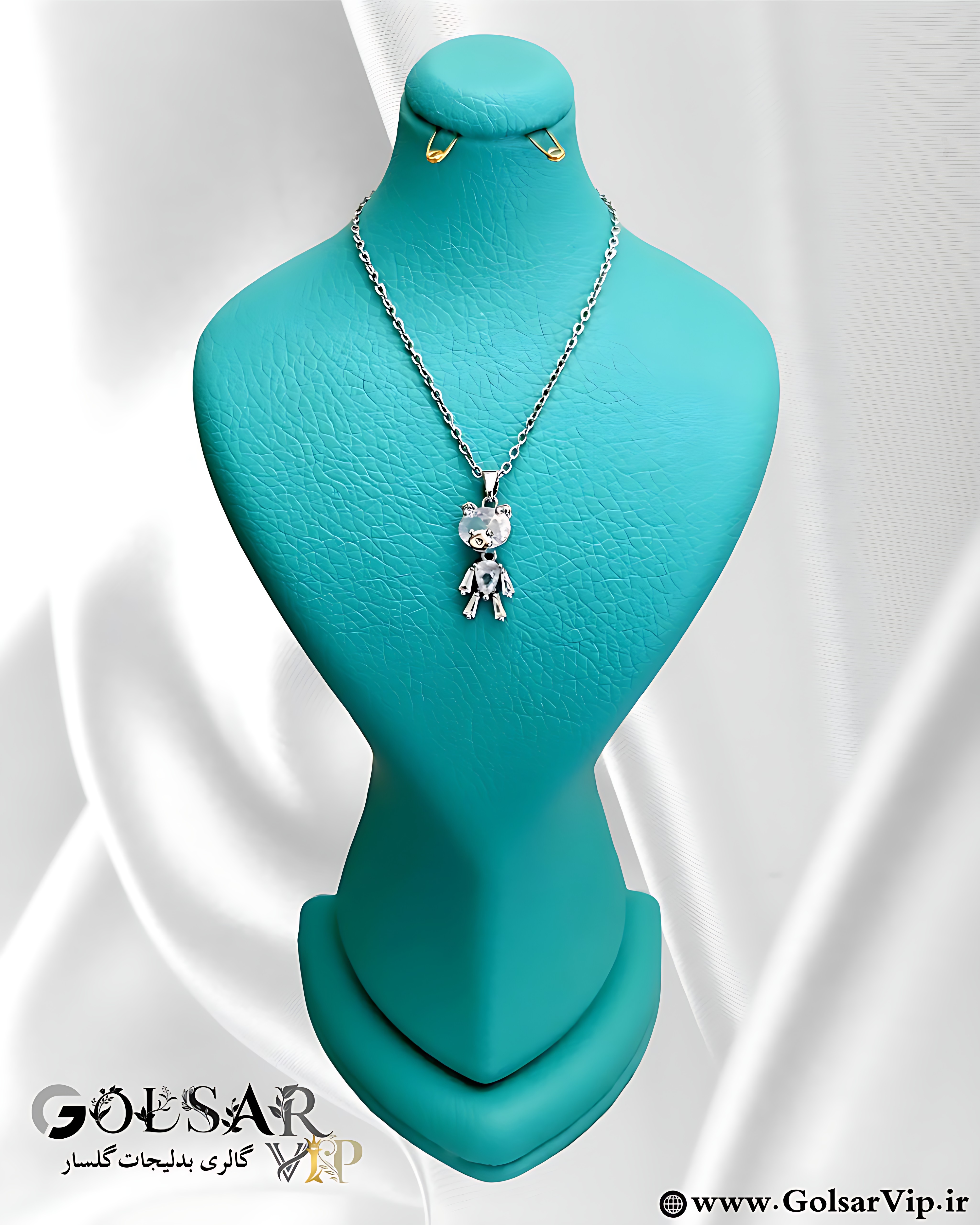 گردنبند تدی نقره‌ای رنگ ثابت و ضد حساسیت آلیاژ استیل کیفیت بالا