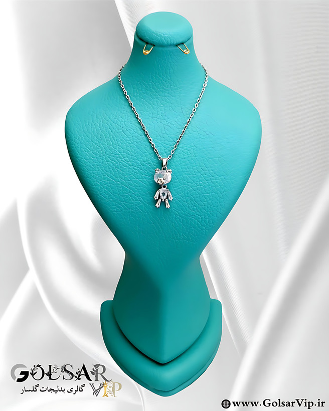 گردنبند تدی نقرهای رنگ ثابت و ضد حساسیت آلیاژ استیل کیفیت بالا