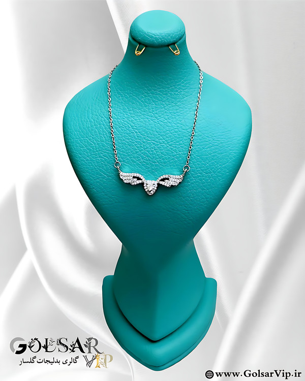 گردنبند قلب بالدار فول نگین رنگ ثابت و ضد حساسیت آلیاژ استیل کیفیت بالا
