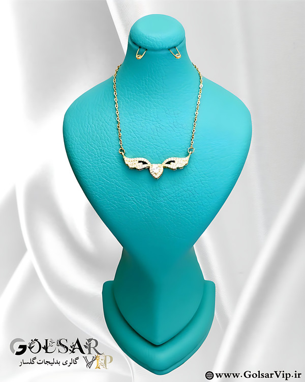 گردنبند قلب بالدار نگین براق رنگ ثابت و ضد حساسیت آلیاژ استیل کیفیت بالا