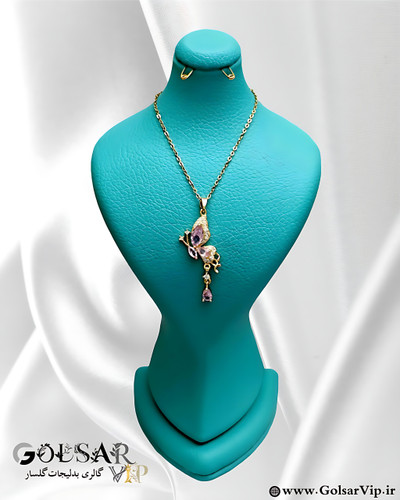 گردنبند پروانه صورتی رنگ ثابت و ضد حساسیت آلیاژ استیل کیفیت بالا