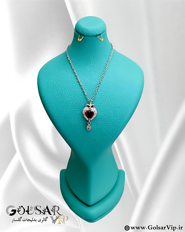 گردنبند قلب قرمز رنگ ثابت و ضد حساسیت آلیاژ استیل با کیفیت عالی