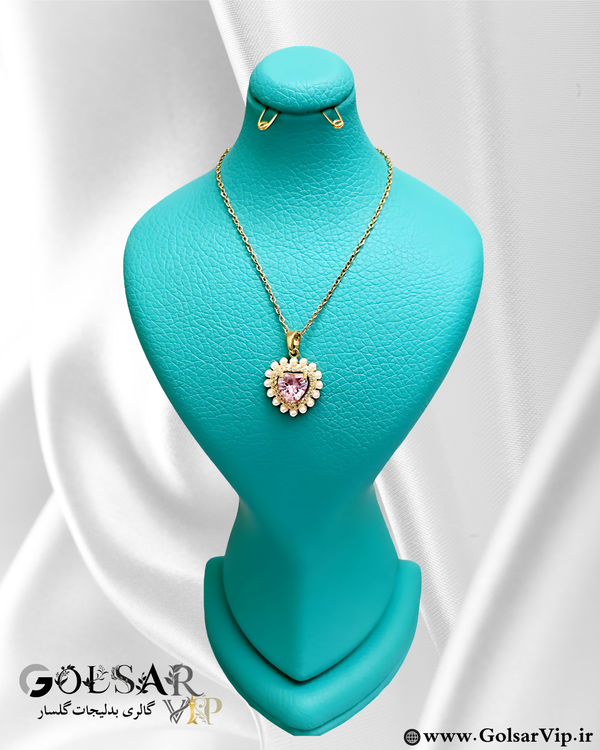 گردنبند صورتی رنگ ثابت و ضد حساسیت آلیاژ استیل با آبکاری طلا کیفیت عالی