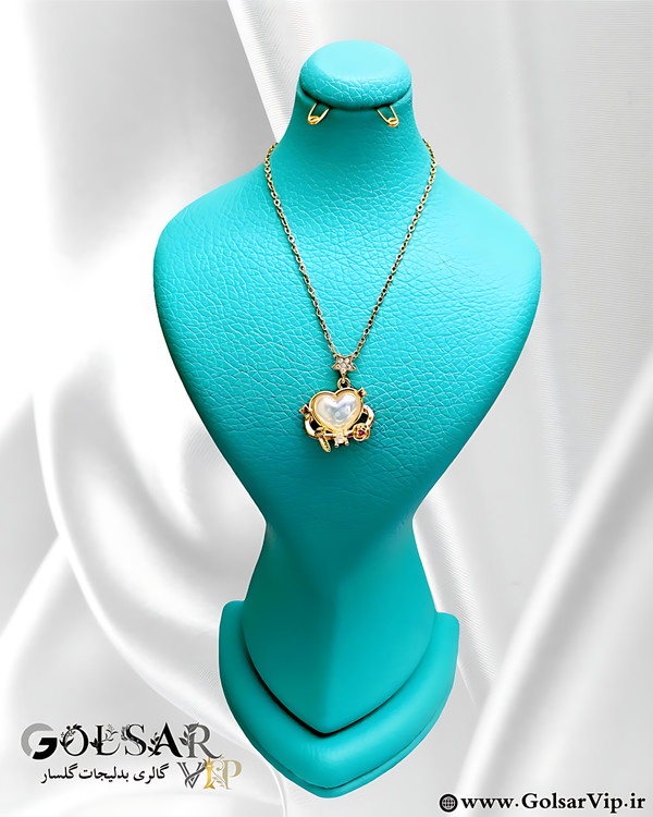 گردنبند قلب گل رز رنگ ثابت و ضد حساسیت آلیاژ استیل با آبکاری طلا کیفیت عالی