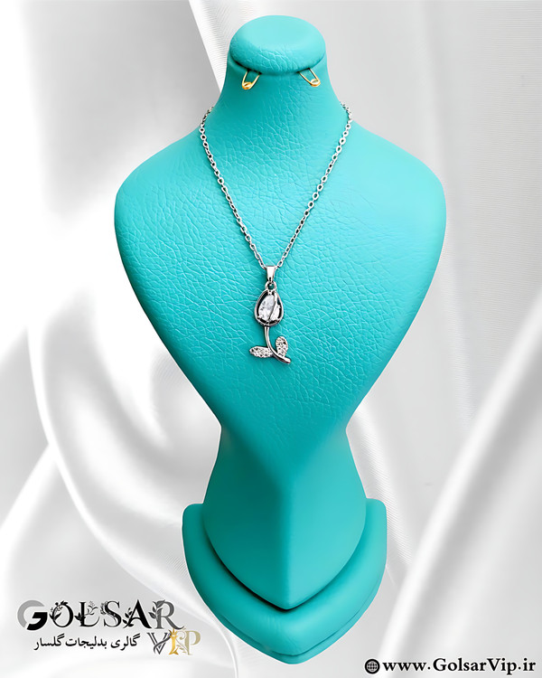 گردنبند گل رز نگین زرد رنگ ثابت و ضد حساسیت آلیاژ استیل کیفیت بالا