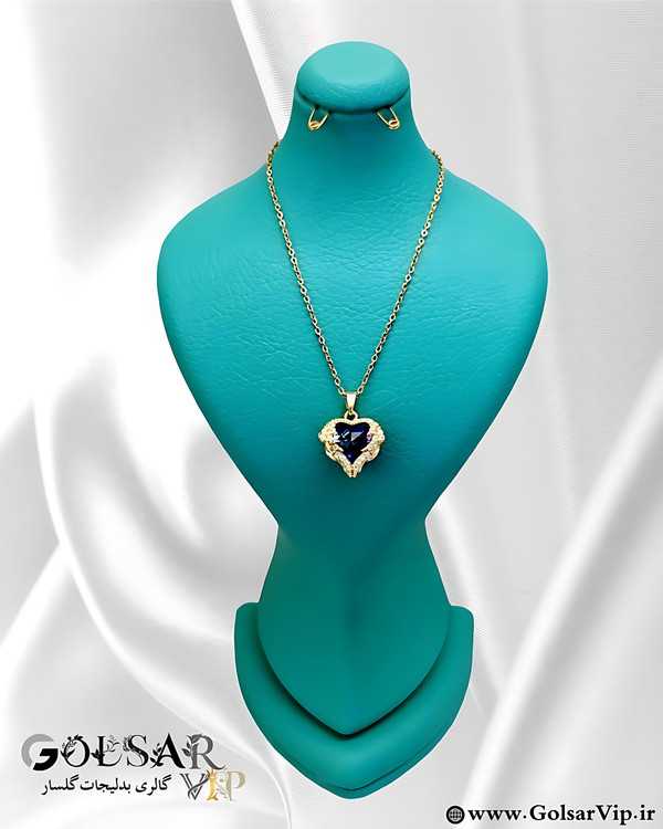 گردنبند قلب نگین آبی رنگ ثابت و ضد حساسیت آلیاژ استیل کیفیت بالا