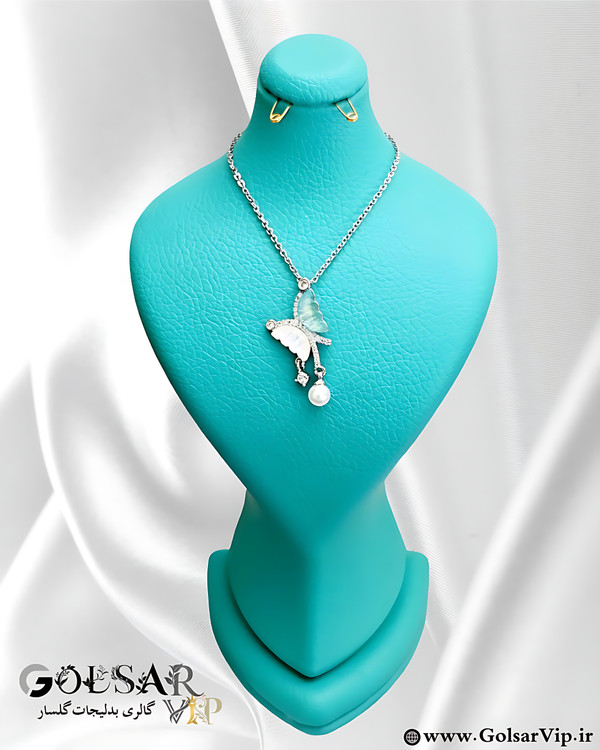 گردنبند پروانه آویز مروارید رنگ ثابت و ضد حساسیت آلیاژ استیل کیفیت بالا