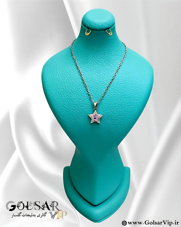 گردنبند ستاره نگین صورتی رنگ ثابت و ضد حساسیت آلیاژ استیل کیفیت بالا