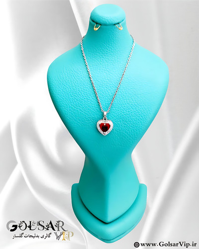 گردنبند قلب نگین قرمز رنگ ثابت و ضد حساسیت آلیاژ استیل کیفیت بالا
