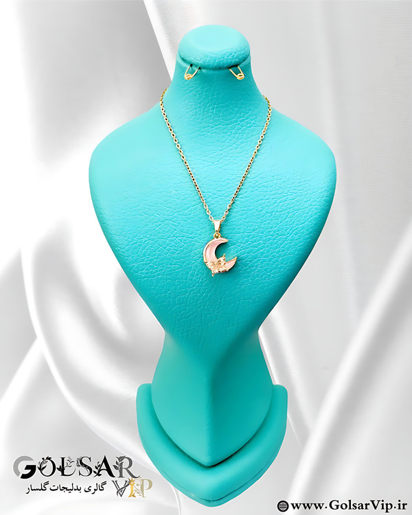 گردنبند ماه صورتی رنگ ثابت و ضد حساسیت آلیاژ استیل با آبکاری طلا کیفیت بالا