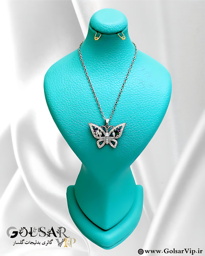 گردنبند پروانه نگینی رنگ ثابت و ضد حساسیت آلیاژ استیل کیفیت بالا
