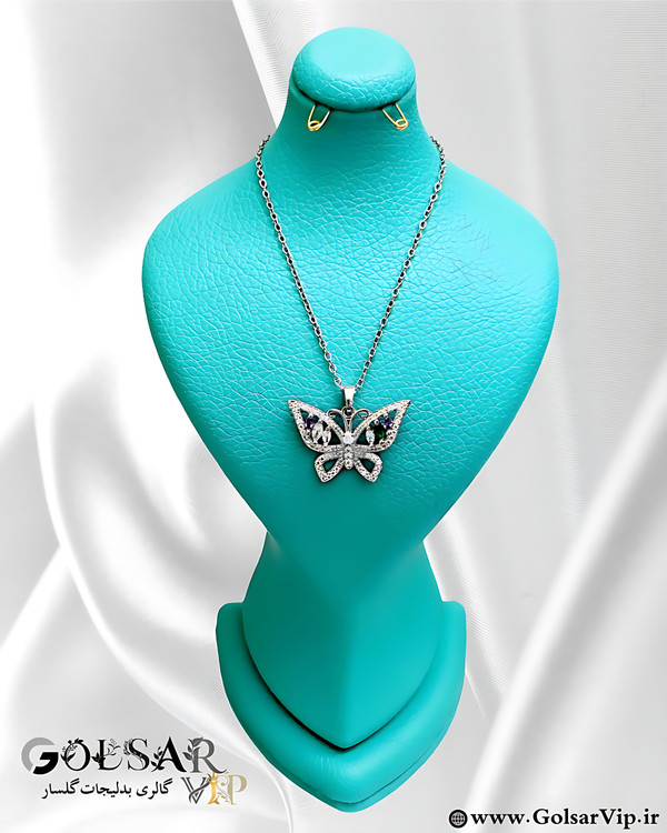 گردنبند پروانه نگینی رنگ ثابت و ضد حساسیت آلیاژ استیل کیفیت بالا
