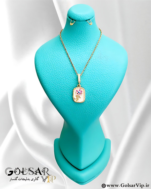 گردنبند گل صورتی رنگ ثابت و ضد حساسیت آلیاژ استیل با آبکاری طلا کیفیت بالا