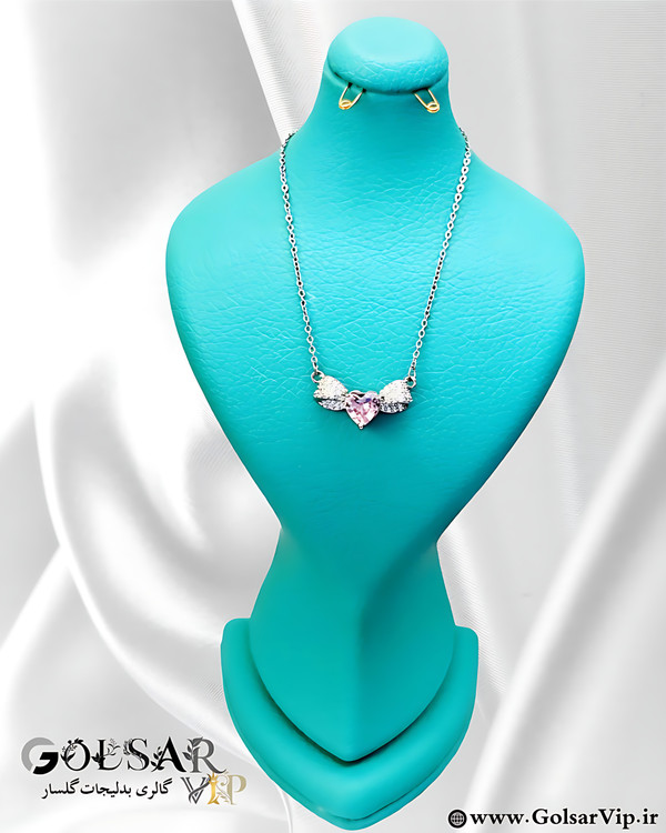 گردنبند قلب پاپیونی رنگ ثابت و ضد حساسیت آلیاژ استیل با کیفیت عالی